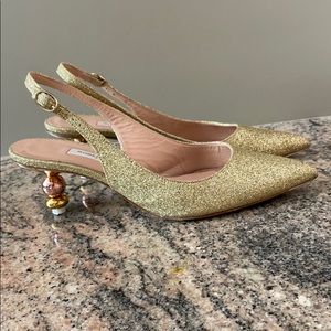 Roberto Festa Gold Glitter Slingback Shoes